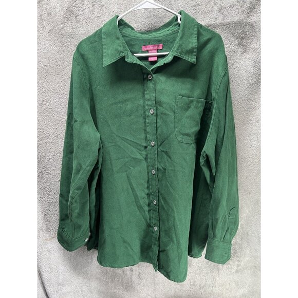 Woman Within Tops - SOLD UNAVAILABLE Woman Within Long Sleeve Shirt Plus 1X Button Up Top Hunter